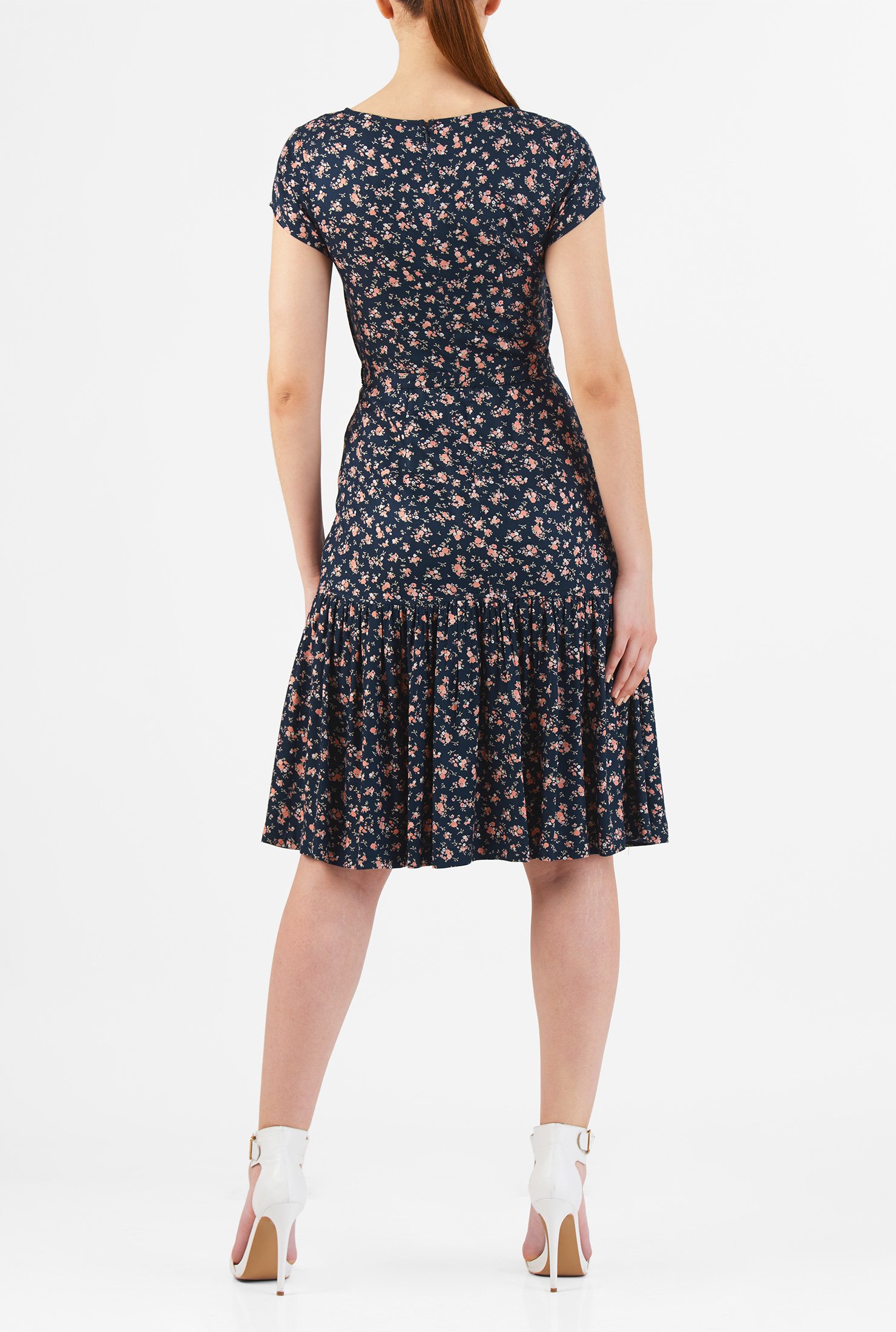 Shop Flounce hem ditsy floral print dress | eShakti