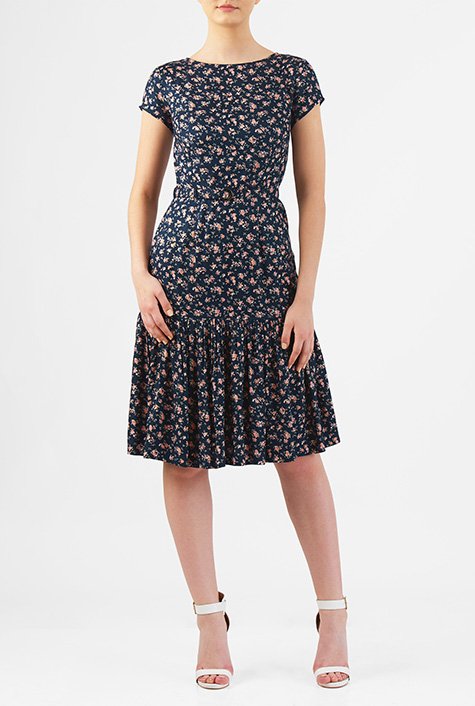 Shop Flounce hem ditsy floral print dress | eShakti