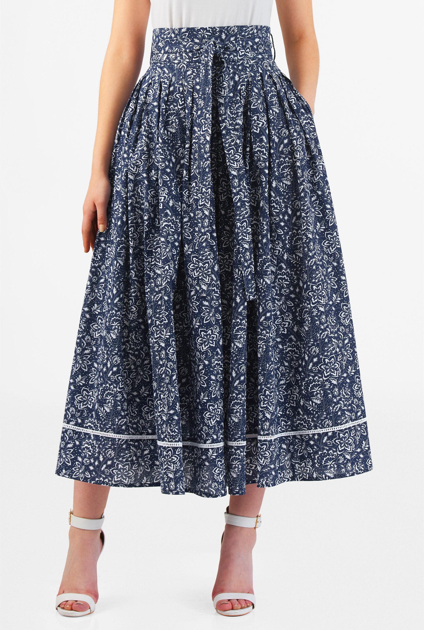 Shop Floral print cotton sash tie maxi skirt | eShakti