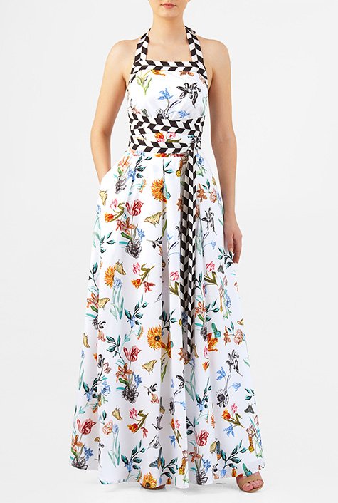 chinese butterfly printed maxi shift dress