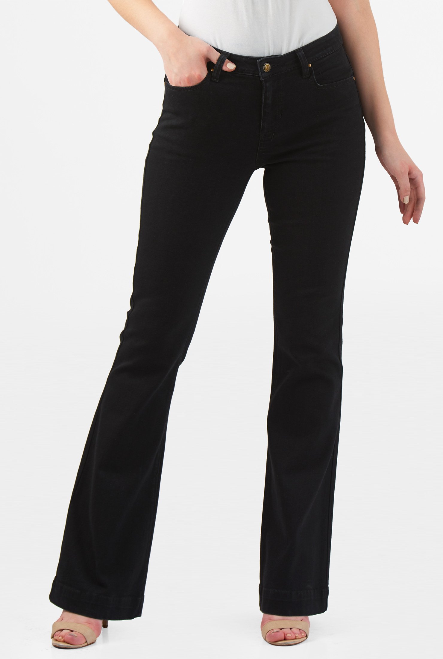 Shop Black denim flare jeans | eShakti