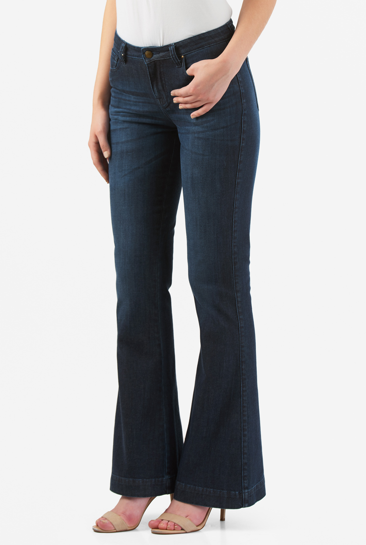 Shop Deep indigo denim flare jeans eShakti