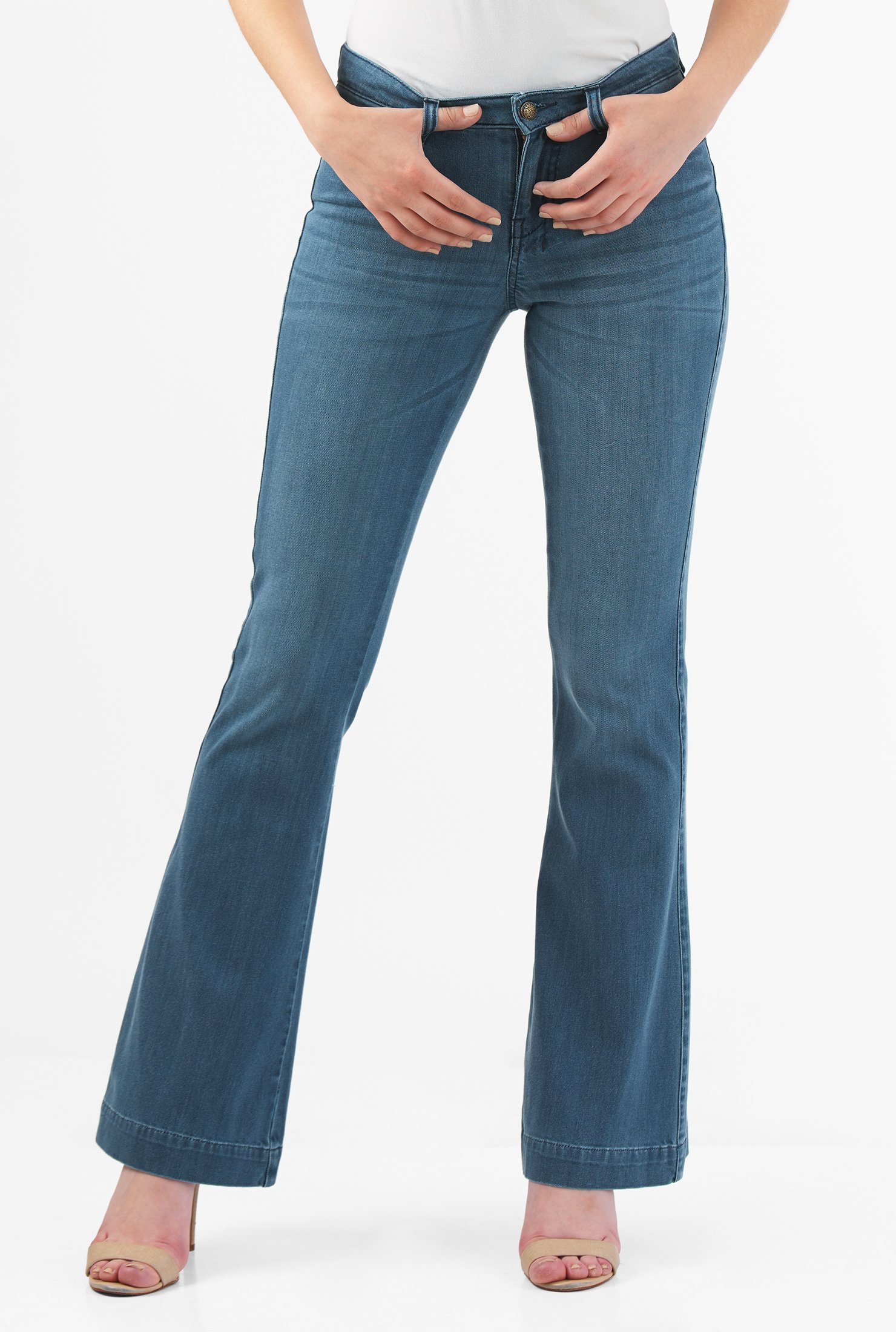 Shop Medium blue denim flare jeans | eShakti