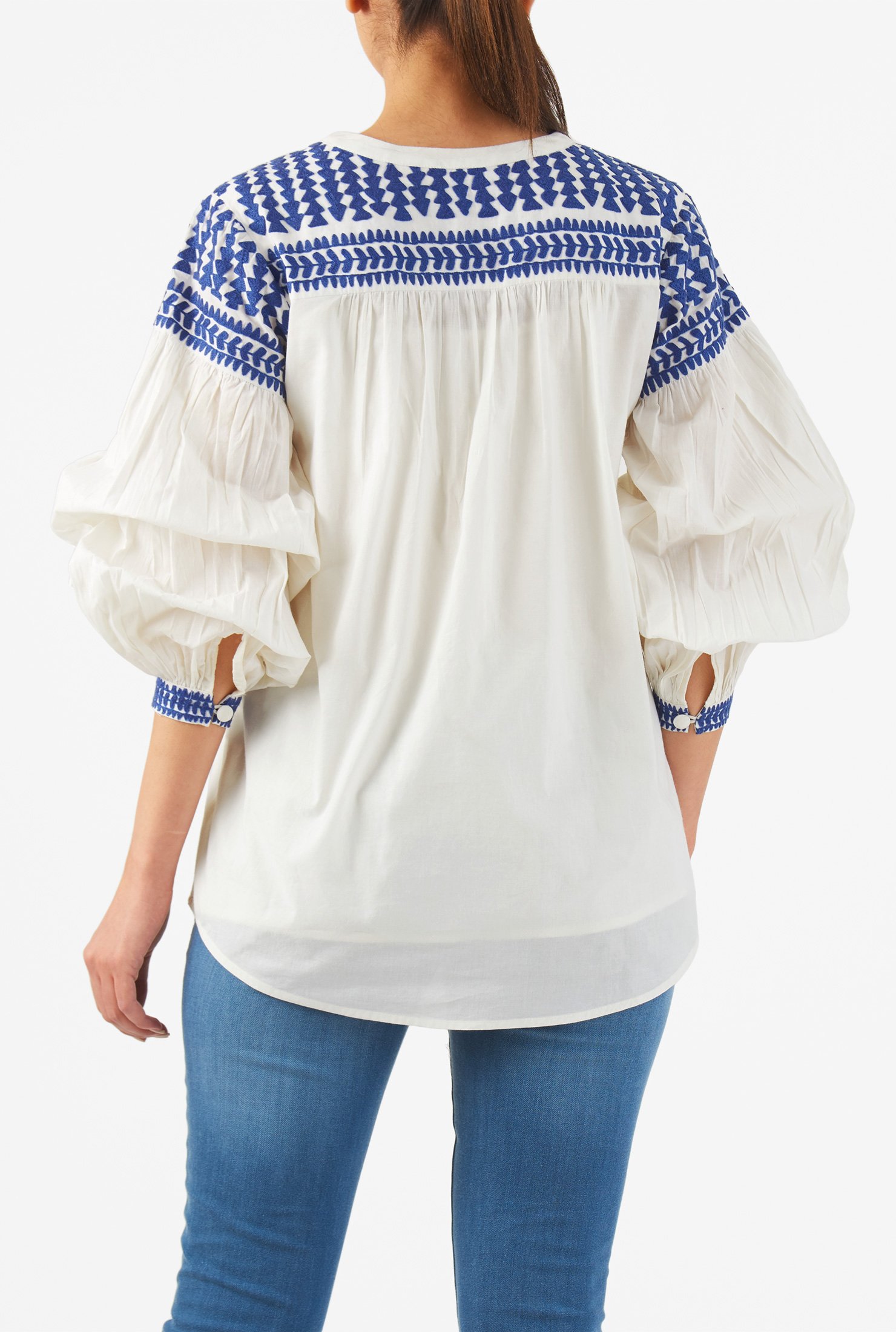 Shop Embellished statement sleeve cotton cambric blouse | eShakti