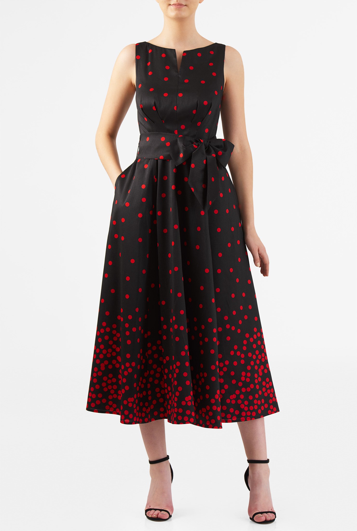 Shop Polka dot print dupioni midi dress | eShakti