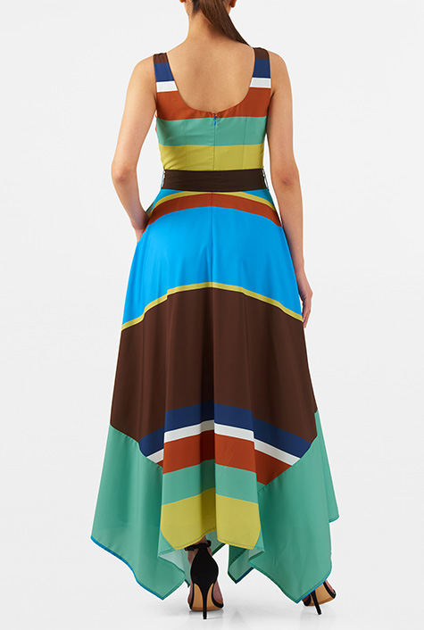 Shop Stripe print handkerchief hem crepe maxi dress | eShakti