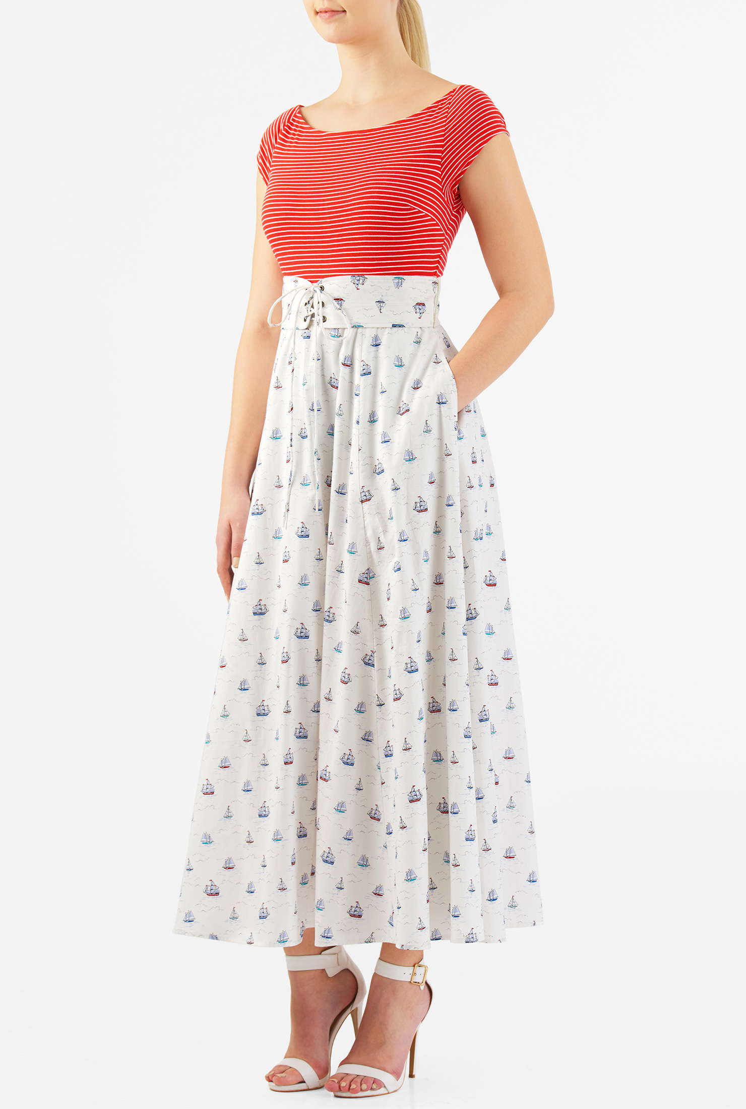 Shop Laceup belt mixed media maxi dress eShakti