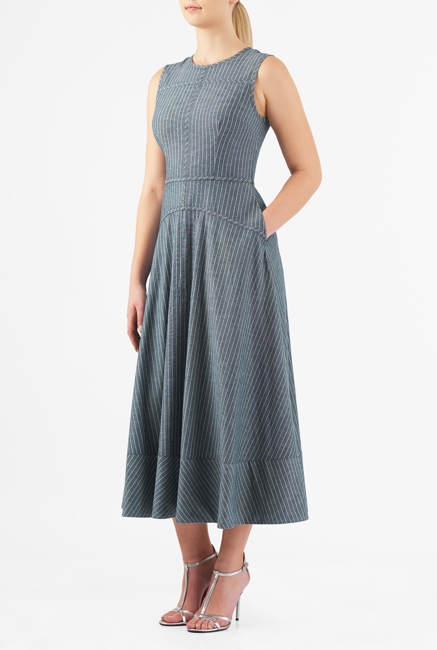 Shop Chambray denim stripe cotton maxi dress | eShakti