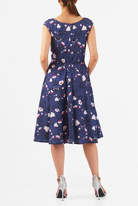 Shop Floral print fit-and-flare crepe dress | eShakti