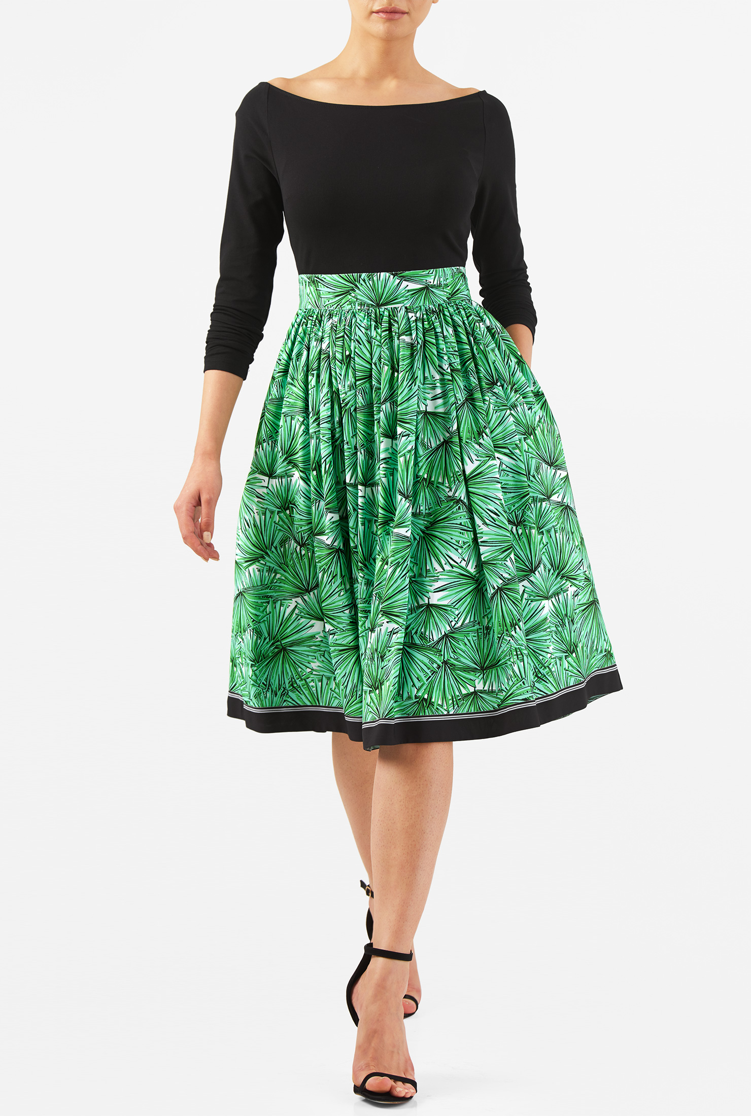 Shop Palm print mixed media dress eShakti