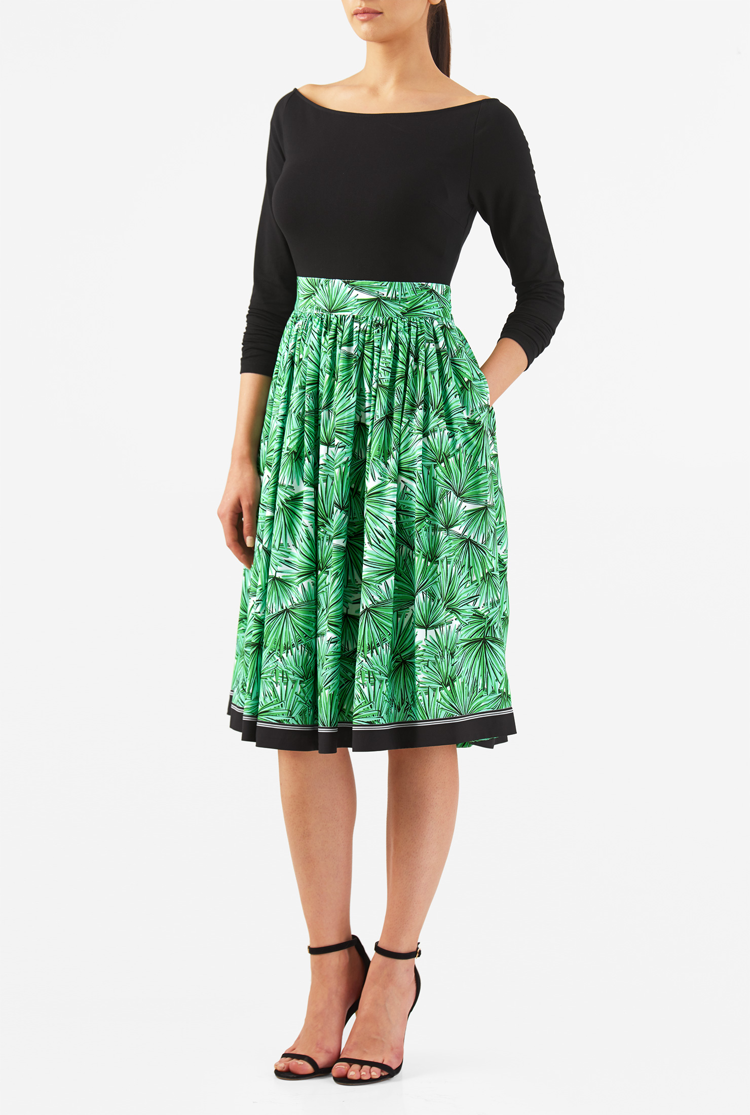 Shop Palm print mixed media dress eShakti