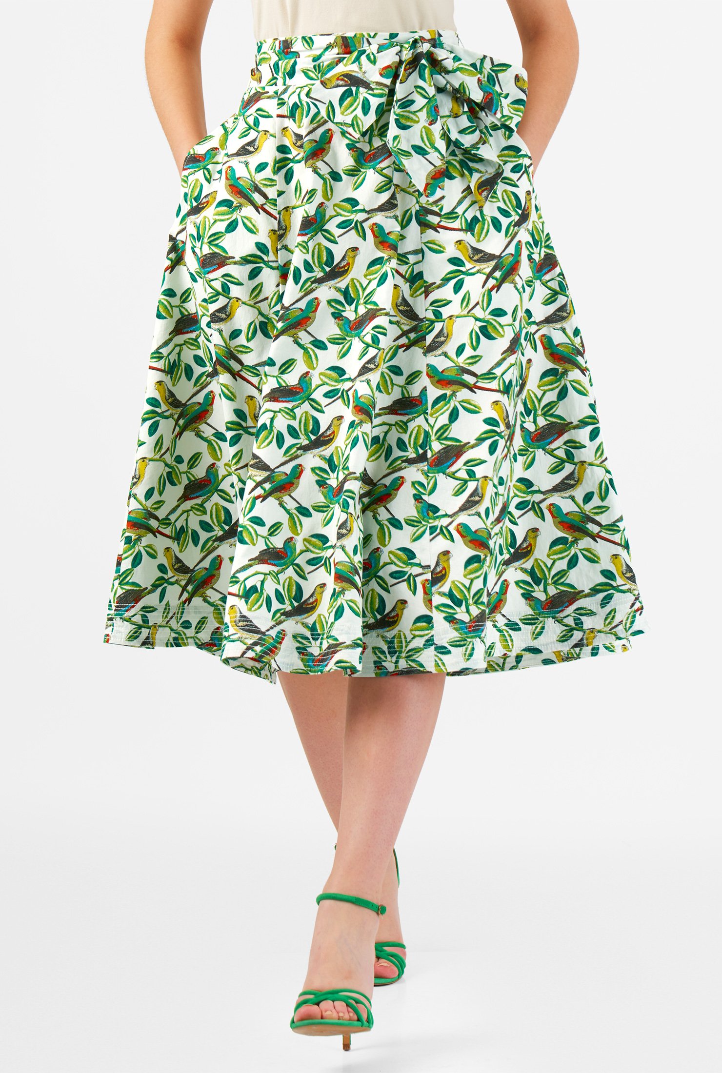 Shop Parrot print sash tie cotton skirt | eShakti