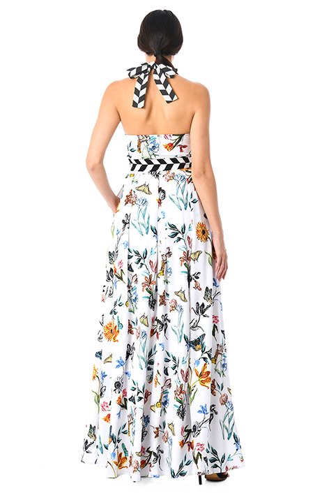 Shop Empire tie waist floral butterfly print crepe maxi halter dress ...