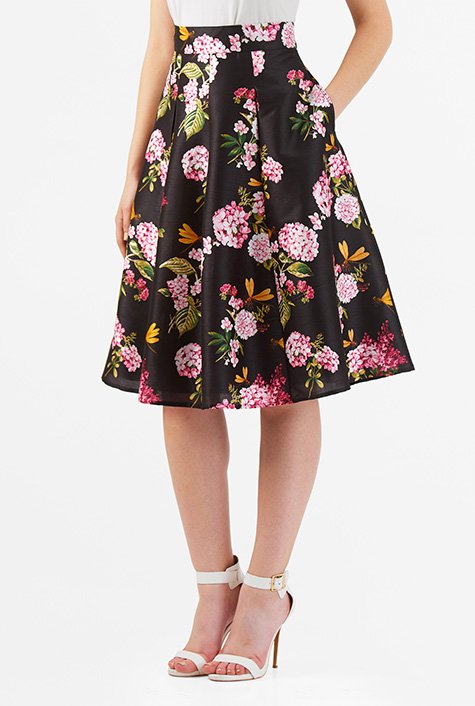 Shop Floral print dupioni pleat skirt | eShakti
