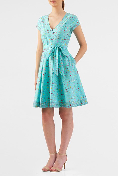 Shop Fun garden print trapunto trim cotton dress | eShakti