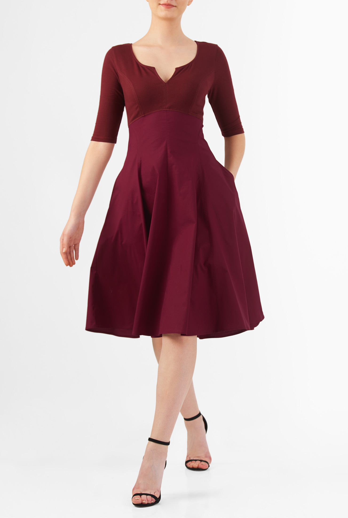 Shop Split neck empire mixed media dress eShakti