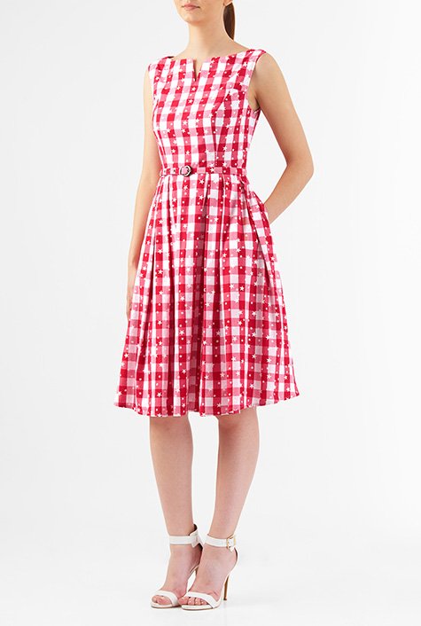 Shop Star print gingham check cotton midi dress | eShakti