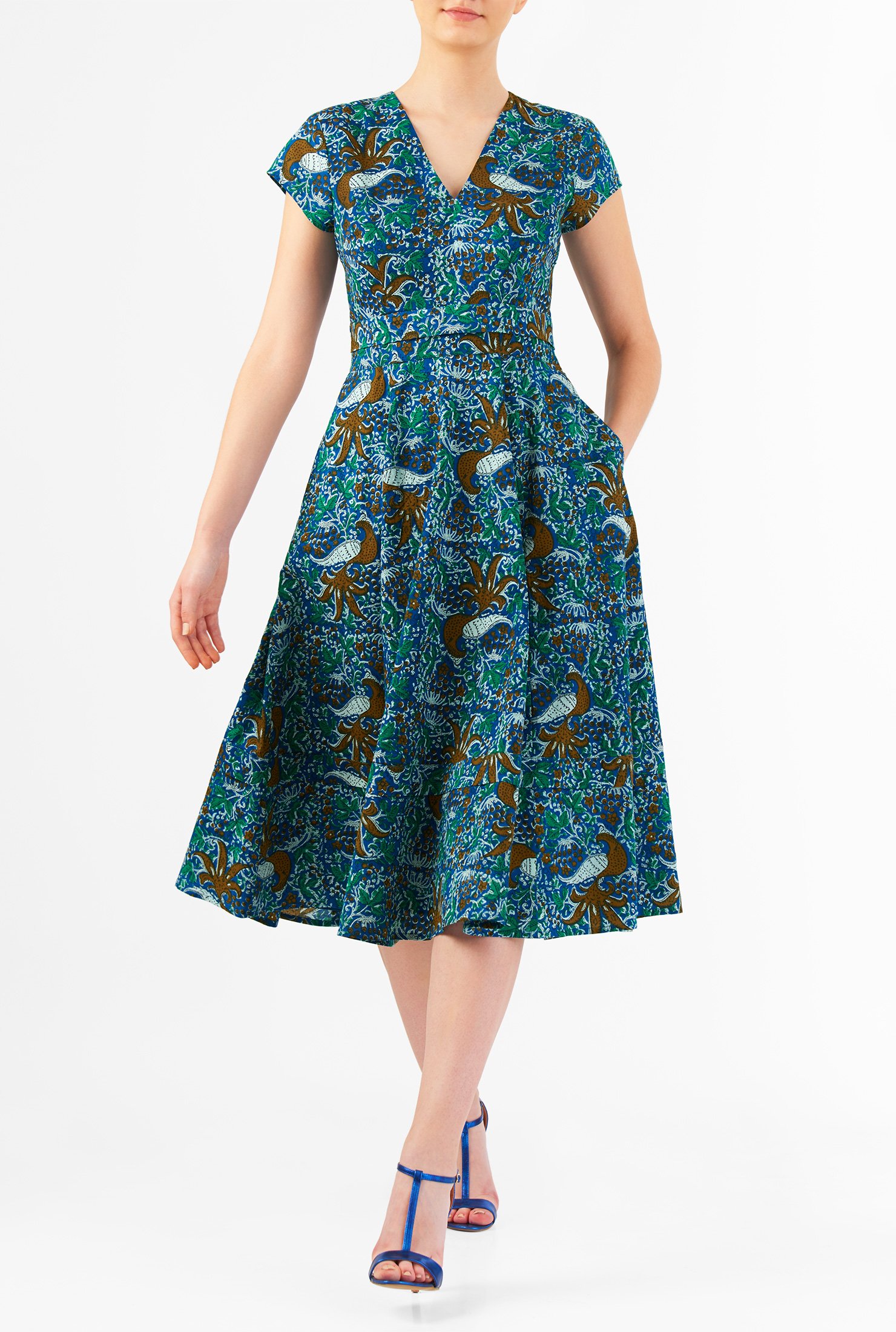 Shop Bird print cotton banded waist dress | eShakti