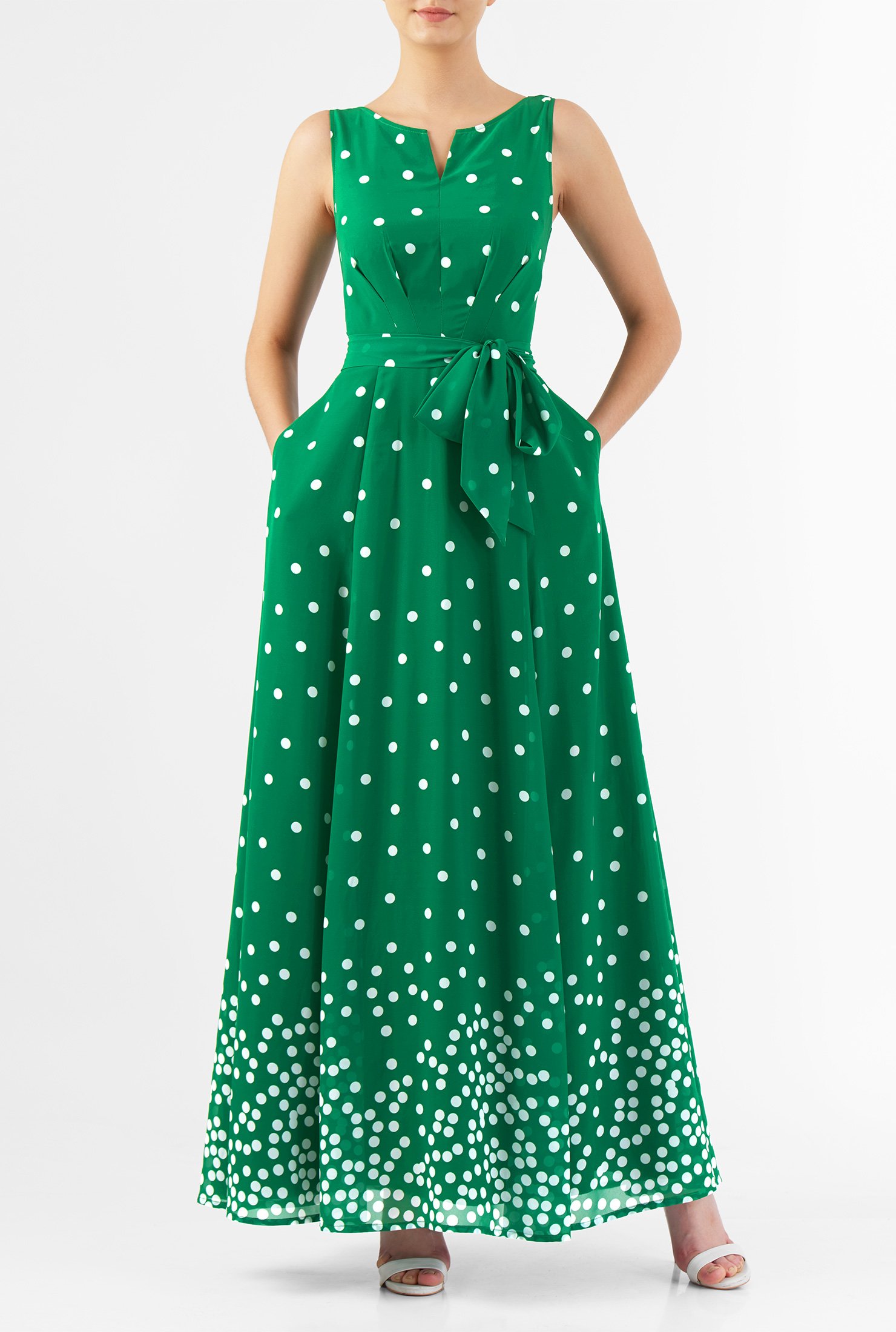 Shop Polka dot print georgette maxi dress | eShakti