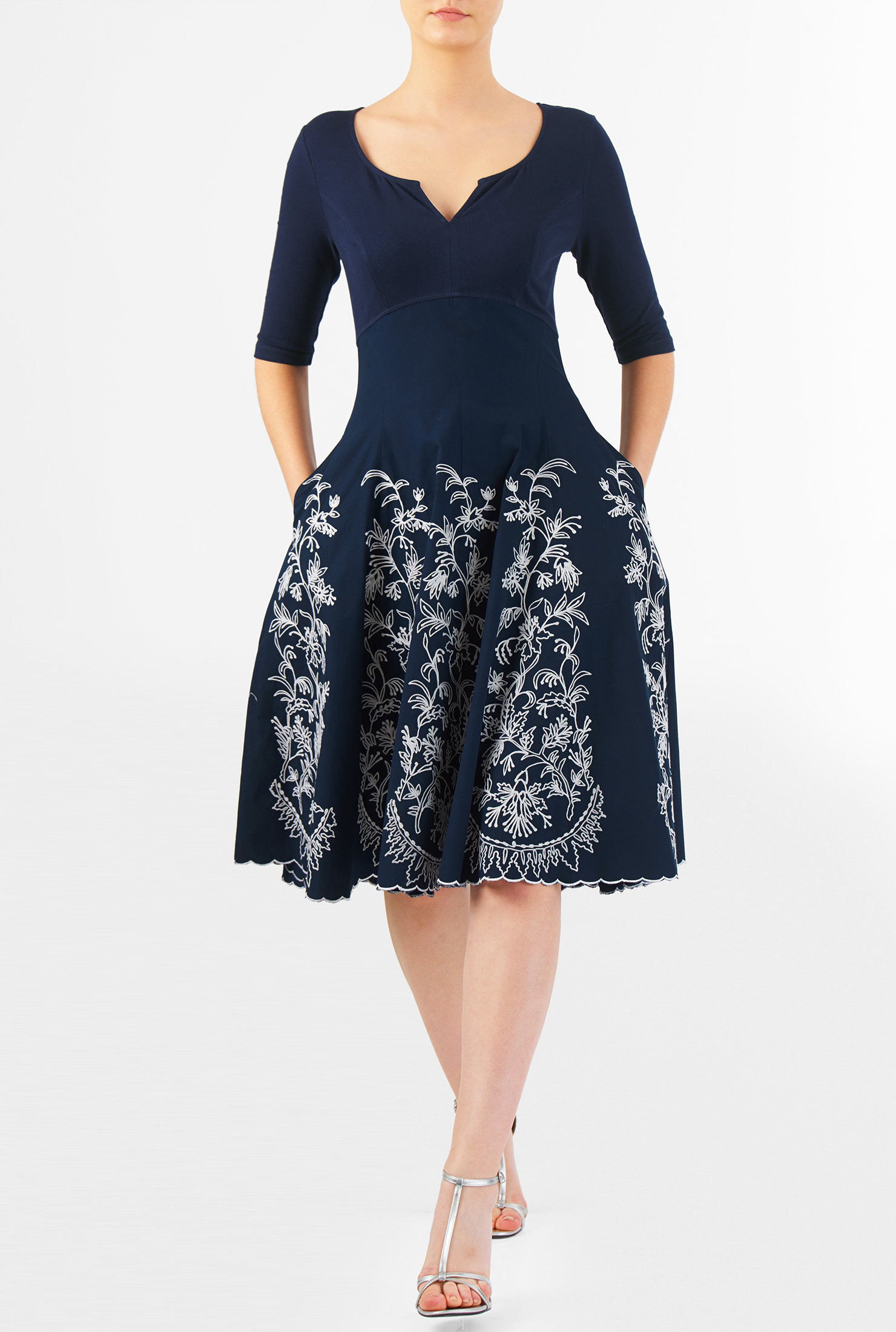 Shop Floral paisley embellished empire mixed media dress eShakti