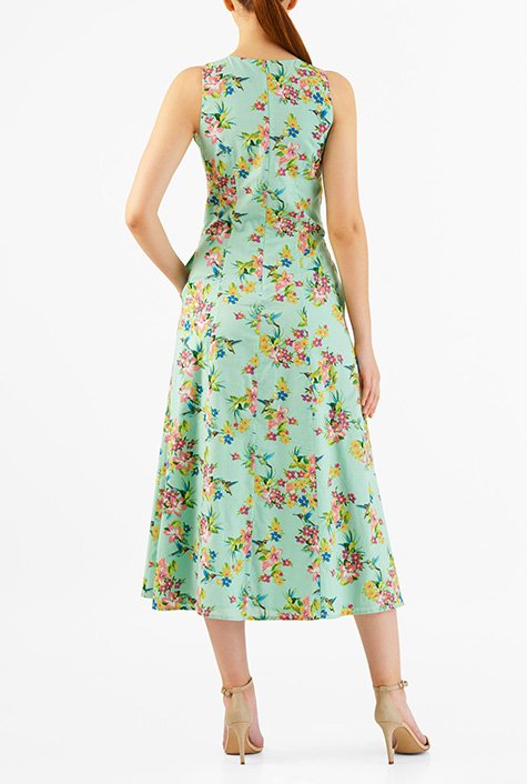 Shop Floral print rouleau-button front cotton midi shift dress | eShakti