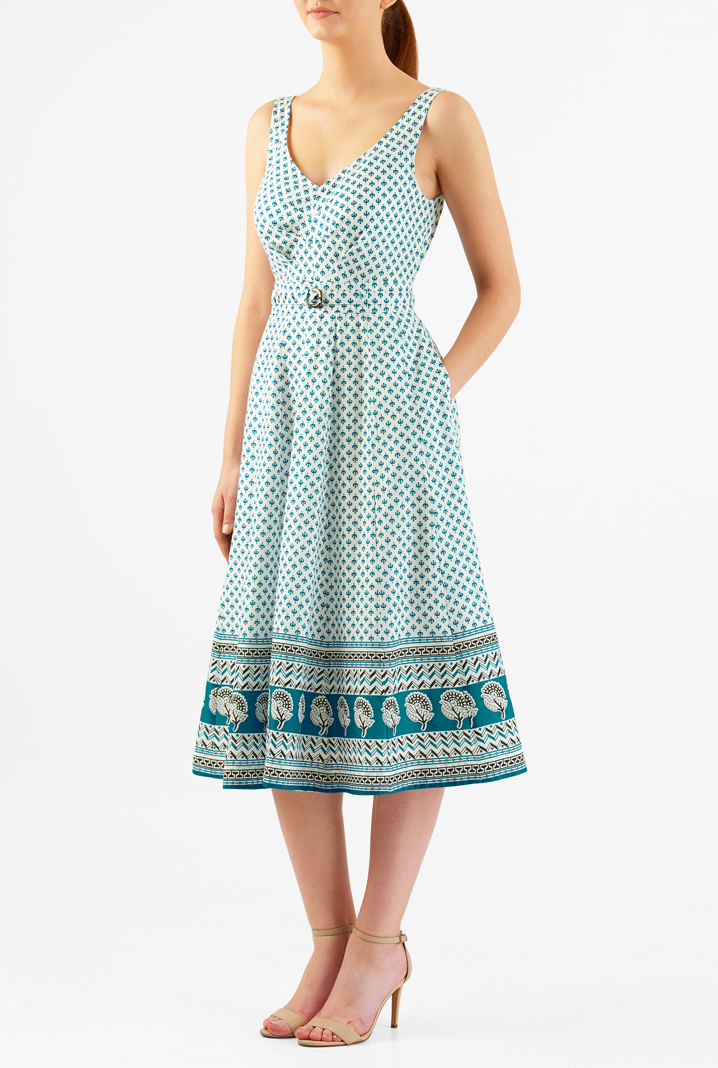 Shop Tile print belted cotton dress eShakti