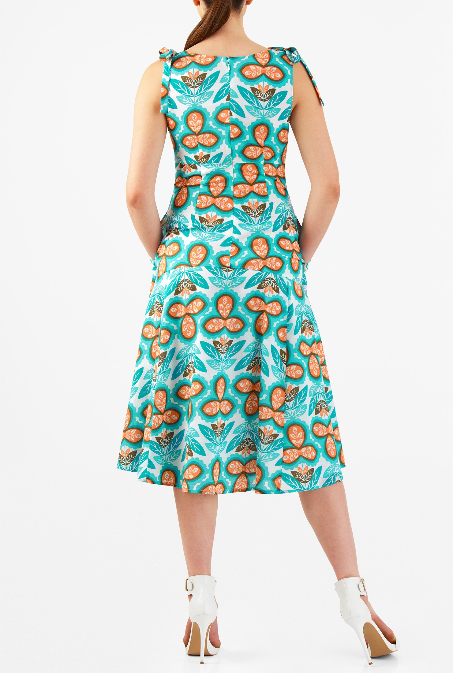 Shop Floral print shoulder ties cambric dress | eShakti