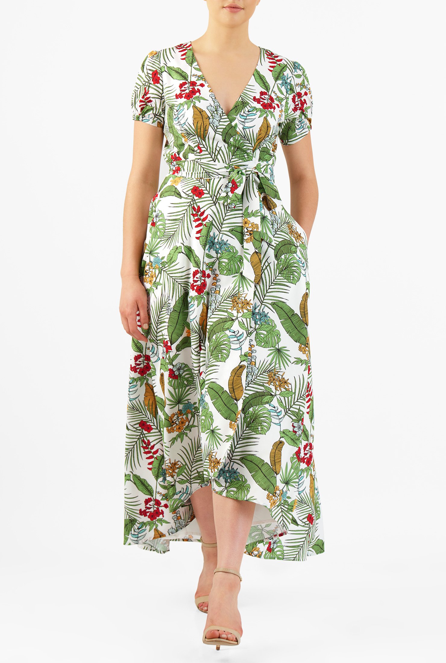 Shop Floral leaf print crepe wrap dress | eShakti