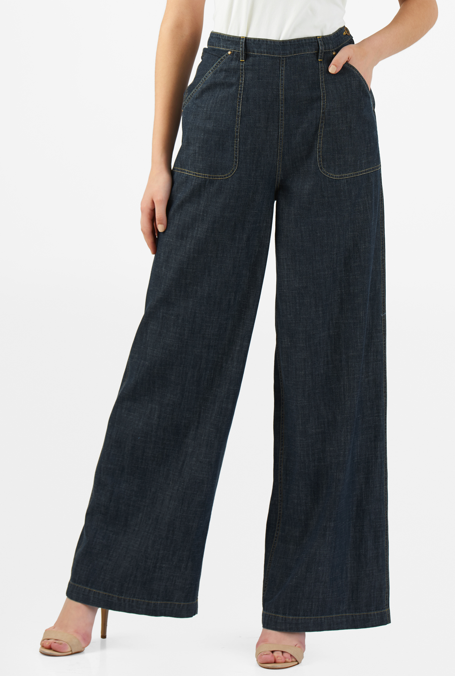 Shop Chambray cotton denim palazzo pants eShakti