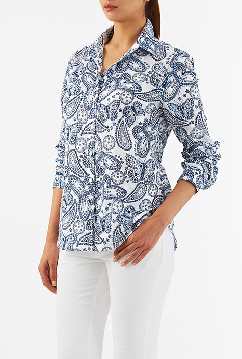 Shop Paisley print cotton slim fit button-up shirt | eShakti