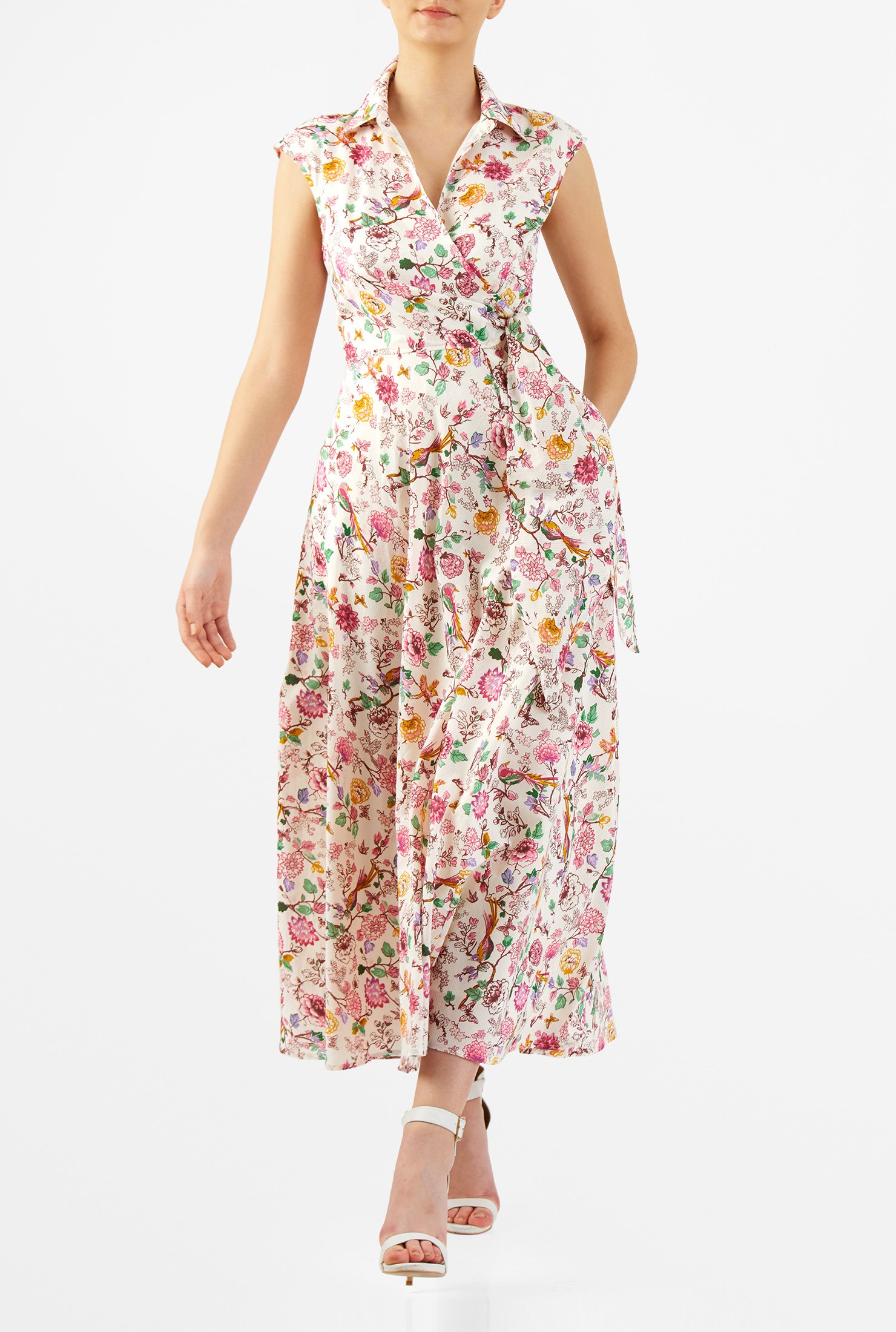 Shop Side ties floral bird cotton maxi dress | eShakti