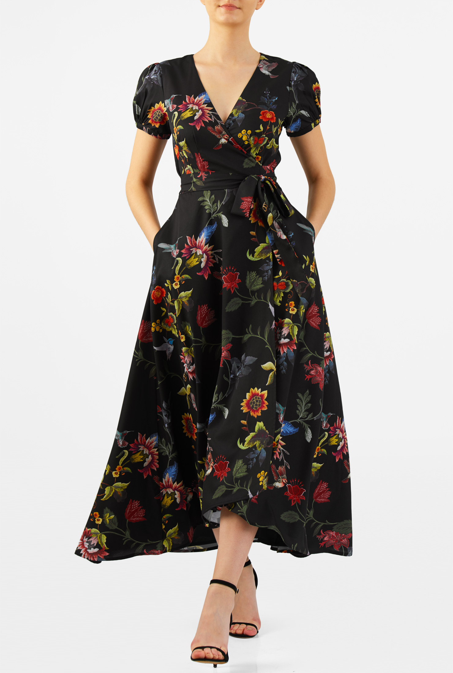 Shop Tropical floral print crepe wrap dress eShakti