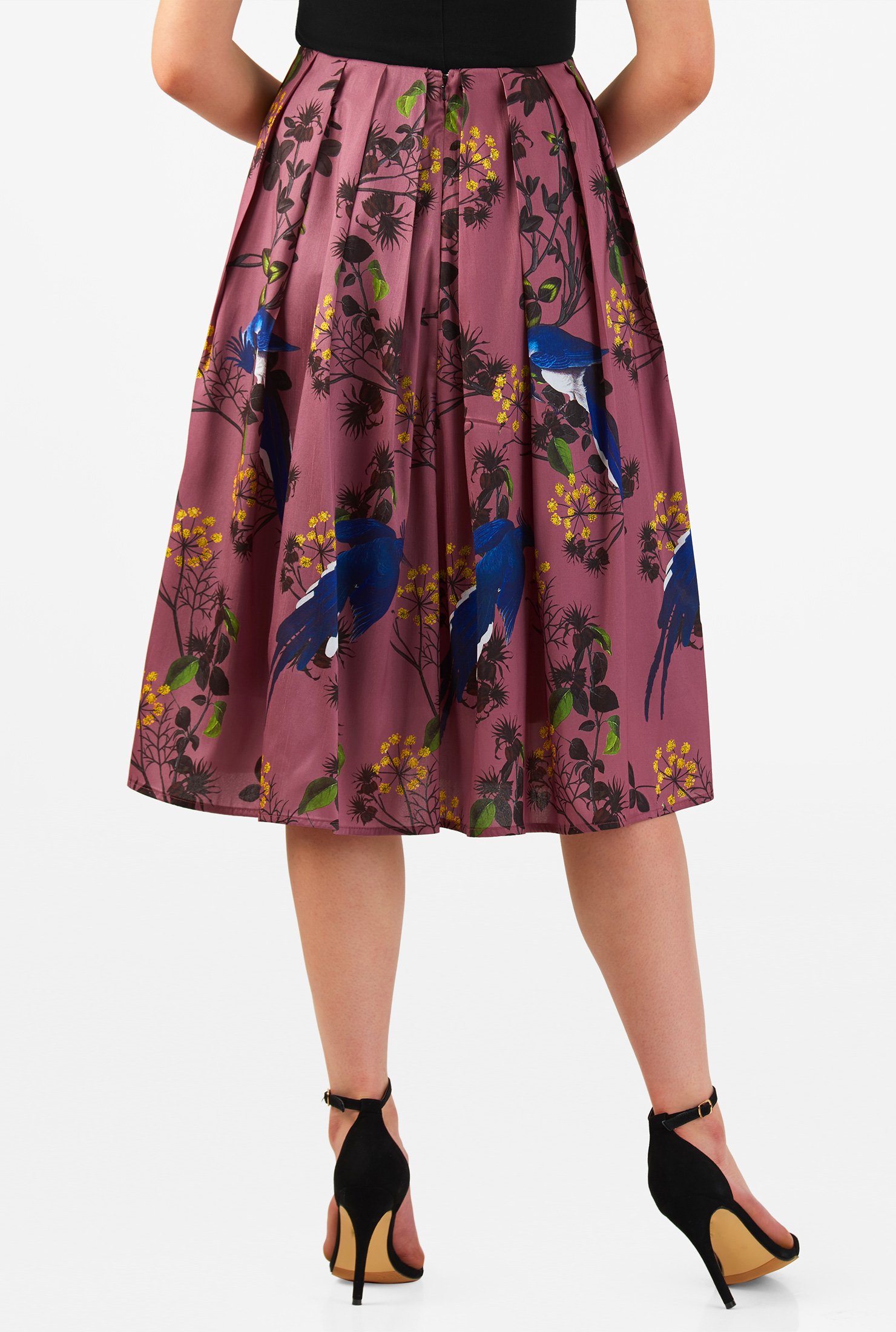 Shop Tropical bird and floral print dupioni skirt | eShakti