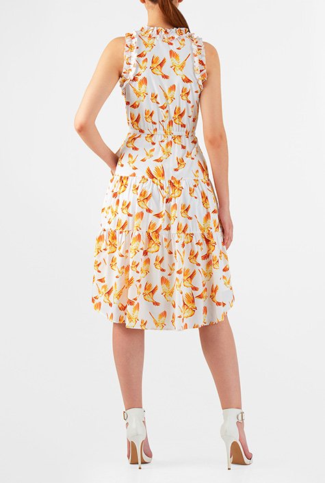 Shop Bird print ruffle crepe dress | eShakti