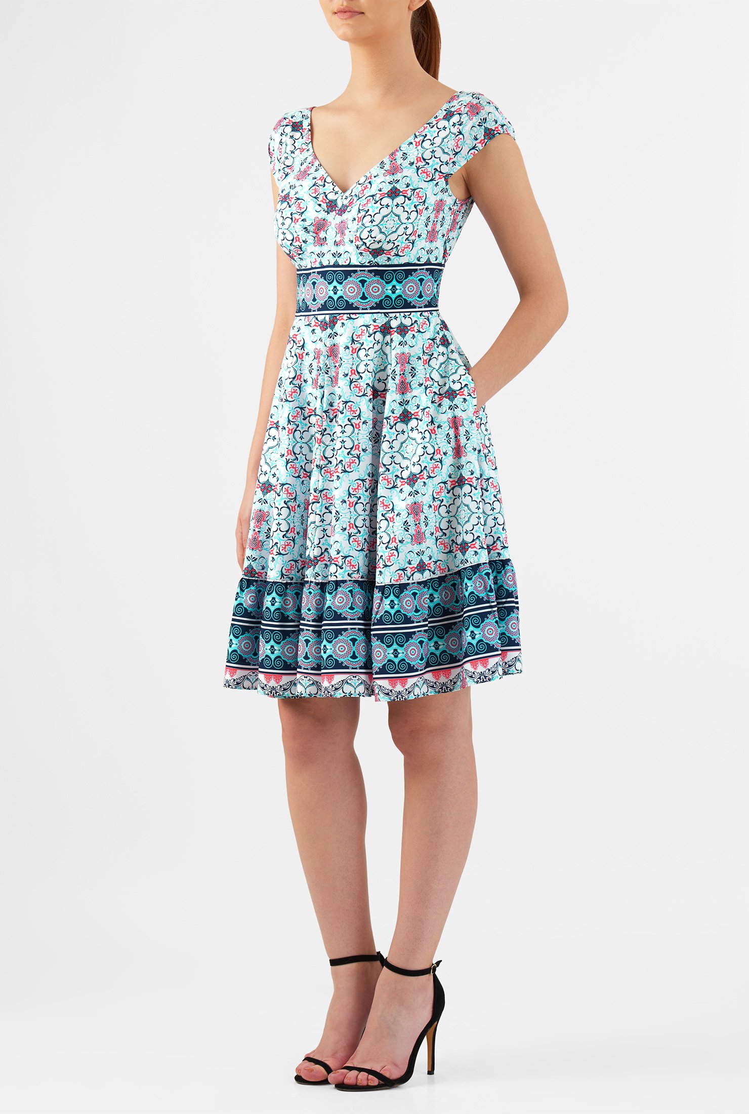 Shop Tile print banded waist crepe dress | eShakti