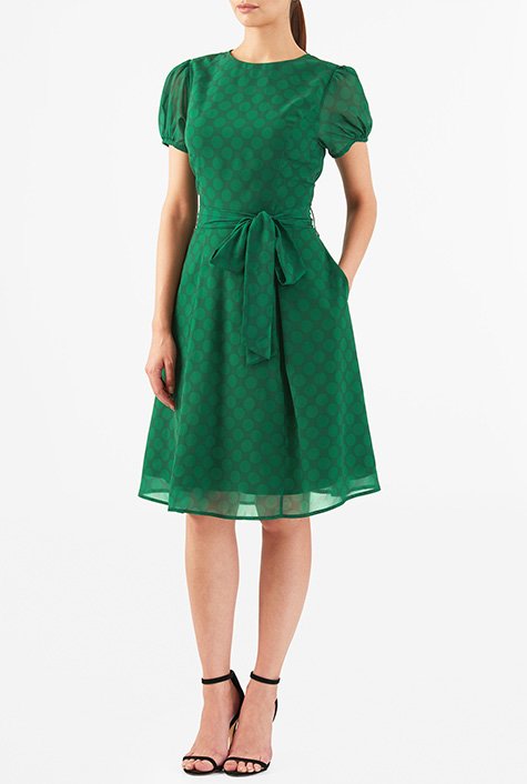 Shop Polka dot print georgette puff sleeve dress | eShakti