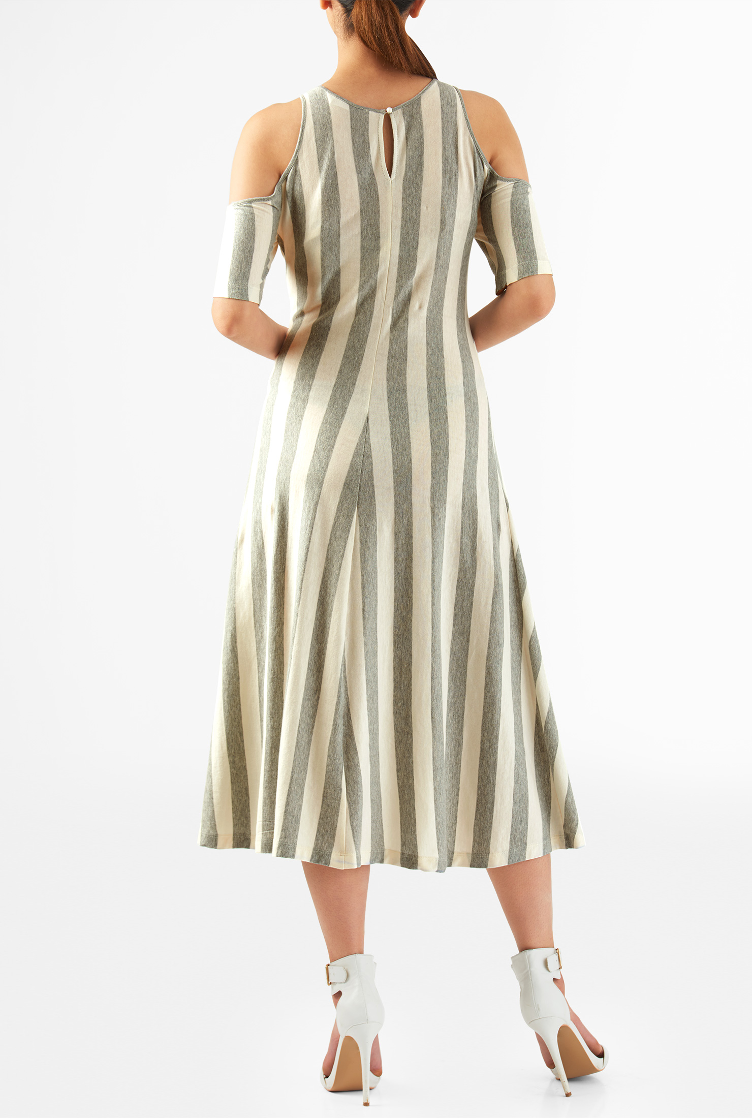 Shop Cold shoulder stripe cotton knit shift dress eShakti