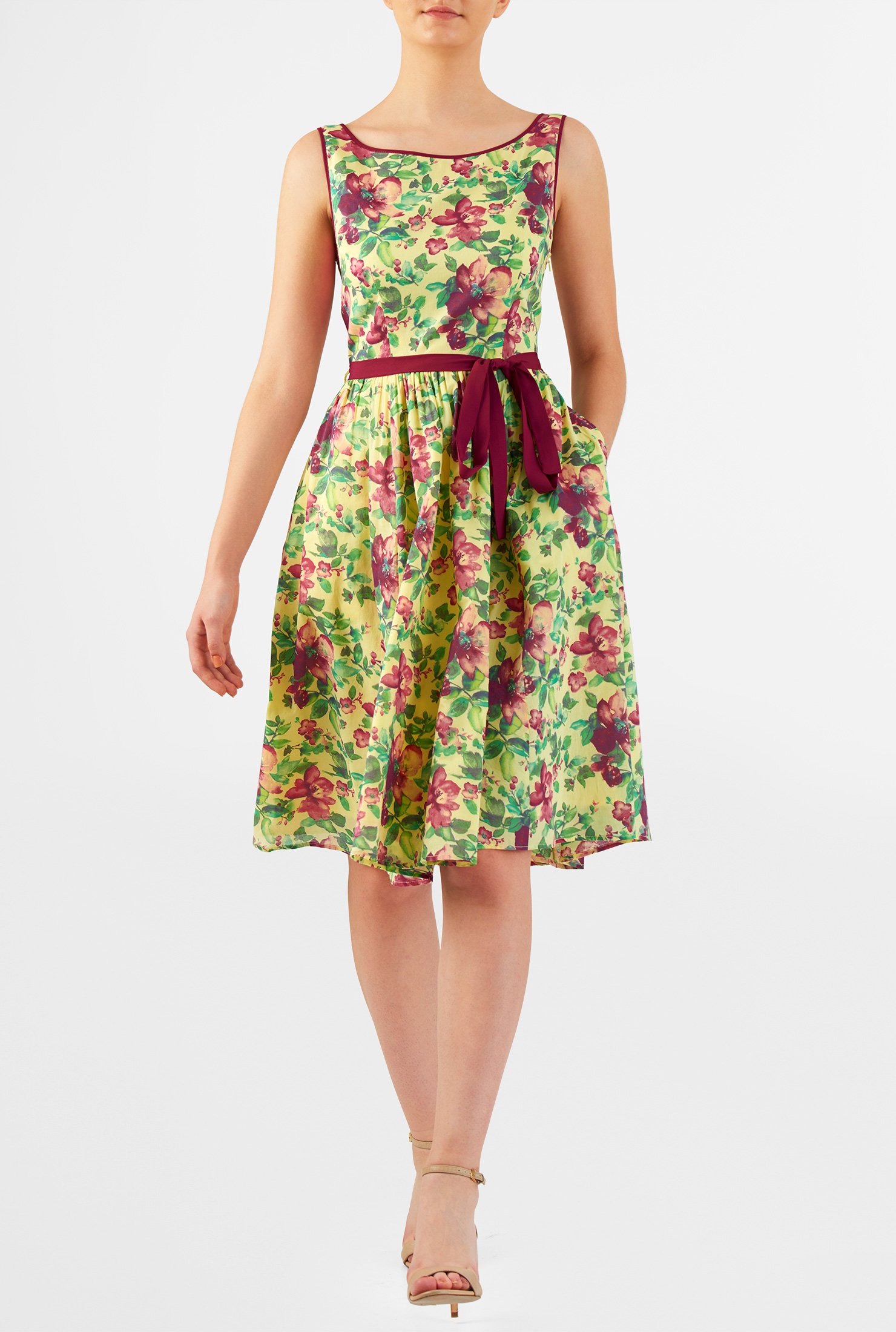 Shop Floral print cotton contrast trim dress | eShakti