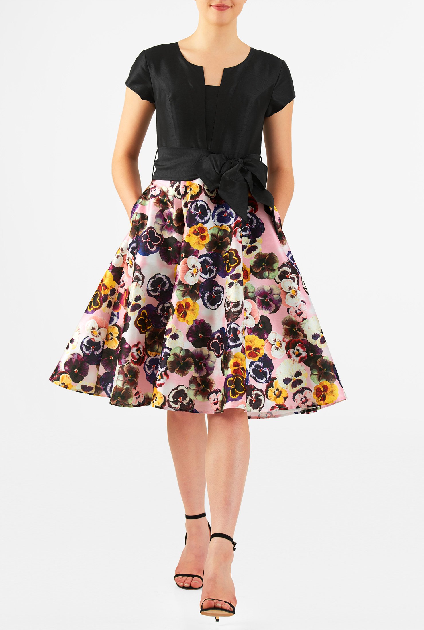 Shop Split front belted dupioni colorblock dress | eShakti