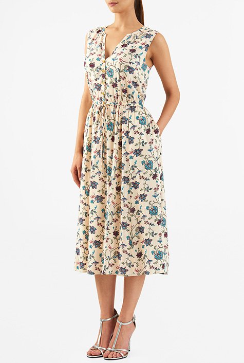 Shop Floral vine print drawstring waist dress | eShakti