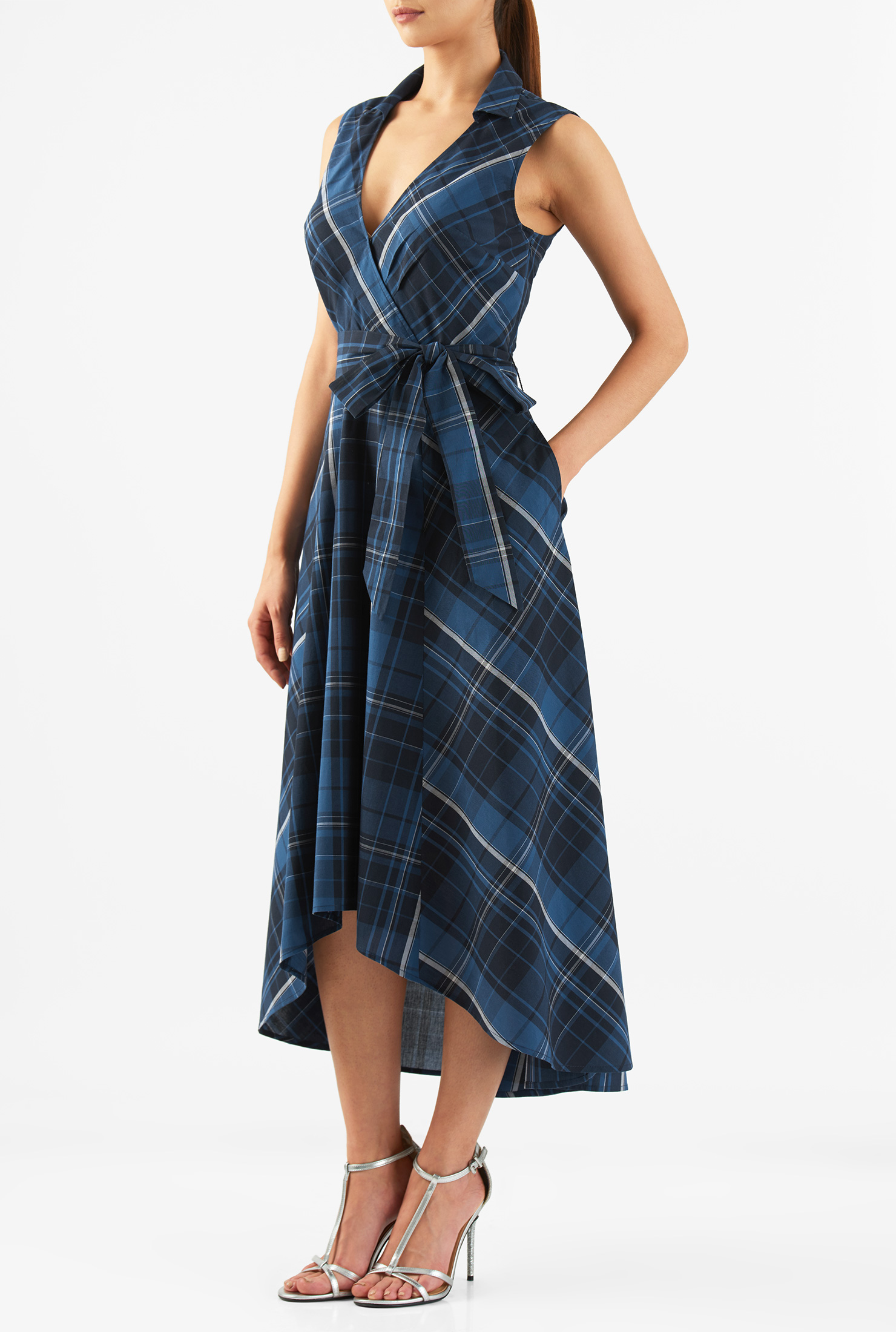 Shop Cotton check highlow hem dress eShakti