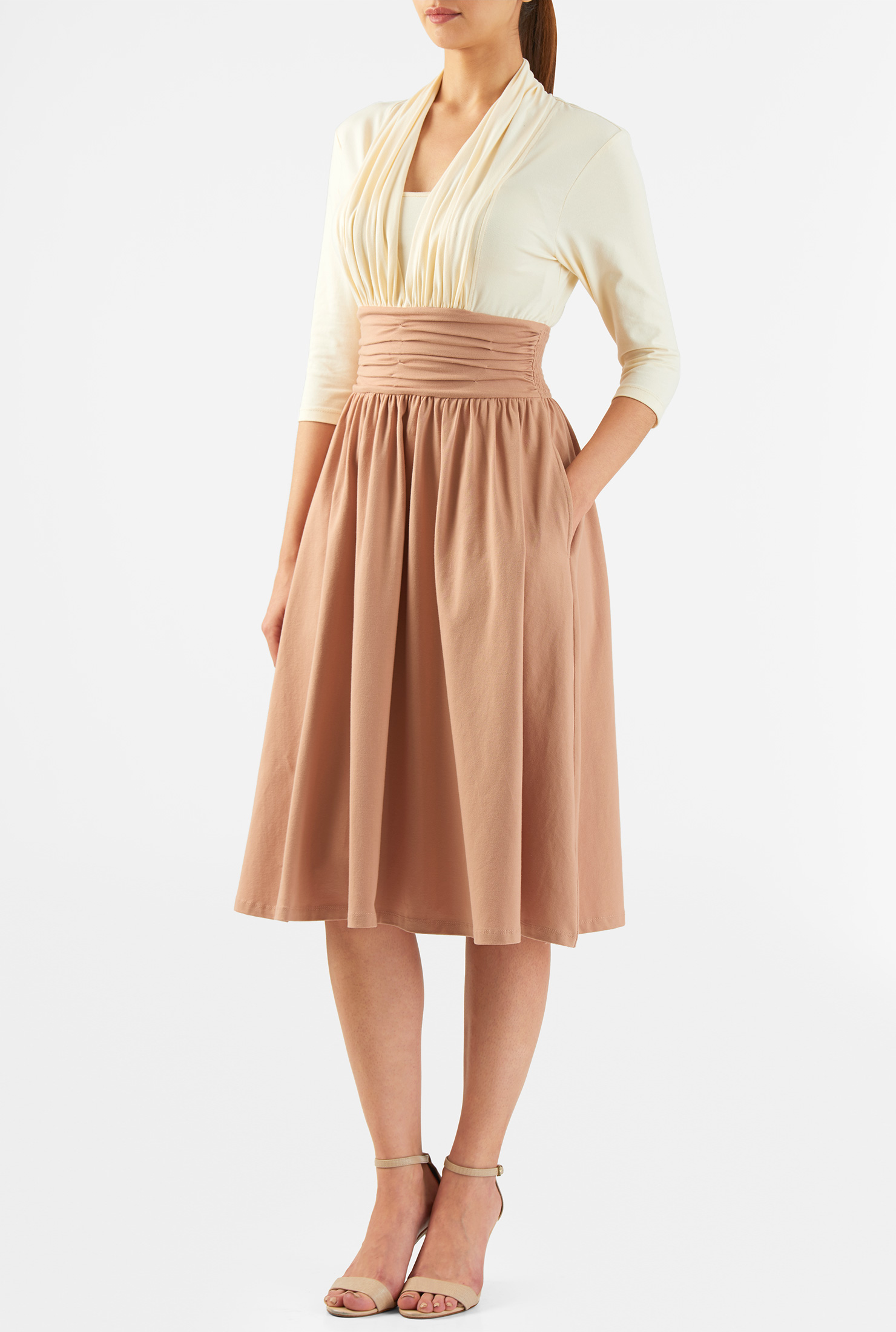 Shop Pleated cotton jersey knit dress eShakti