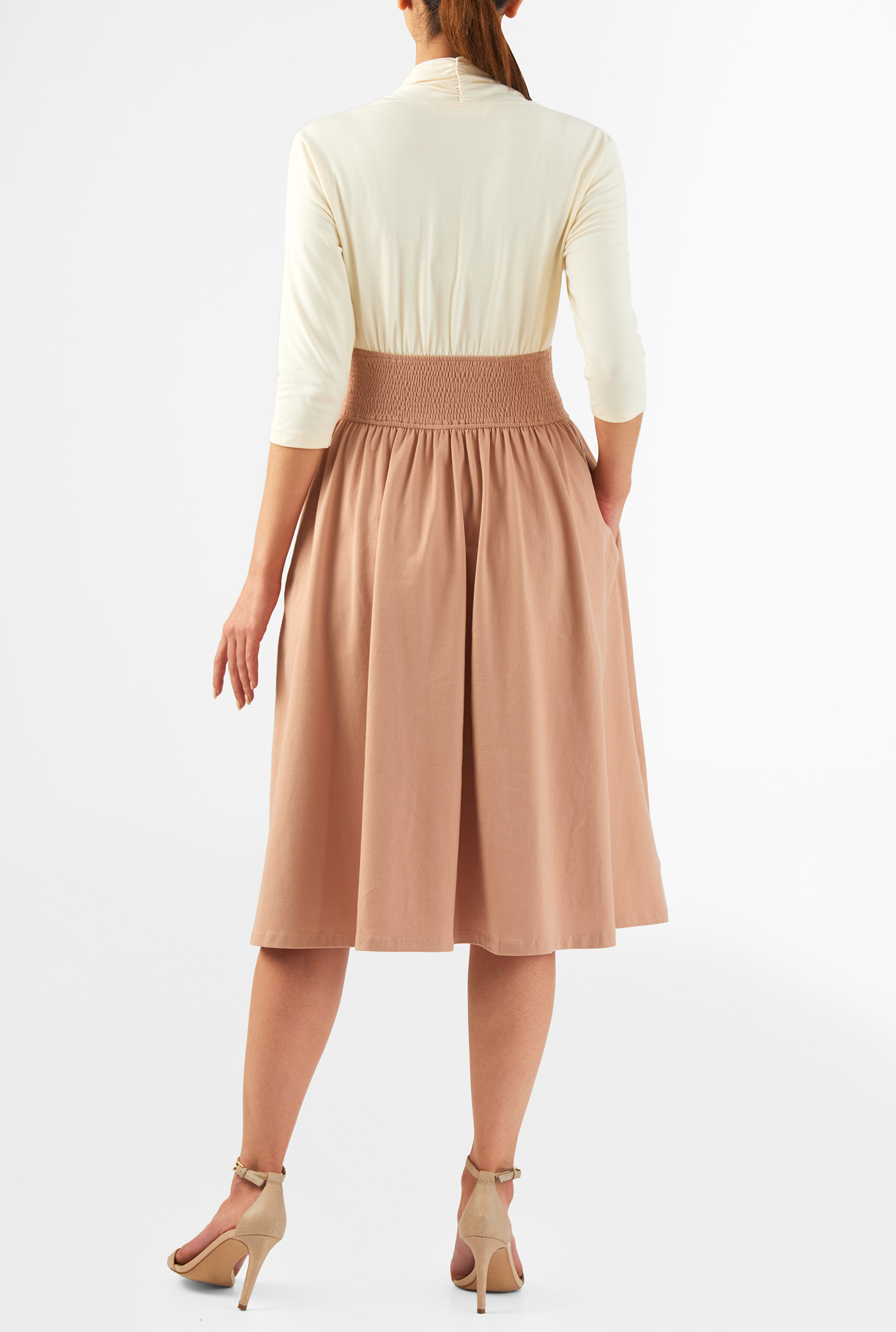 Shop Pleated cotton jersey knit dress eShakti