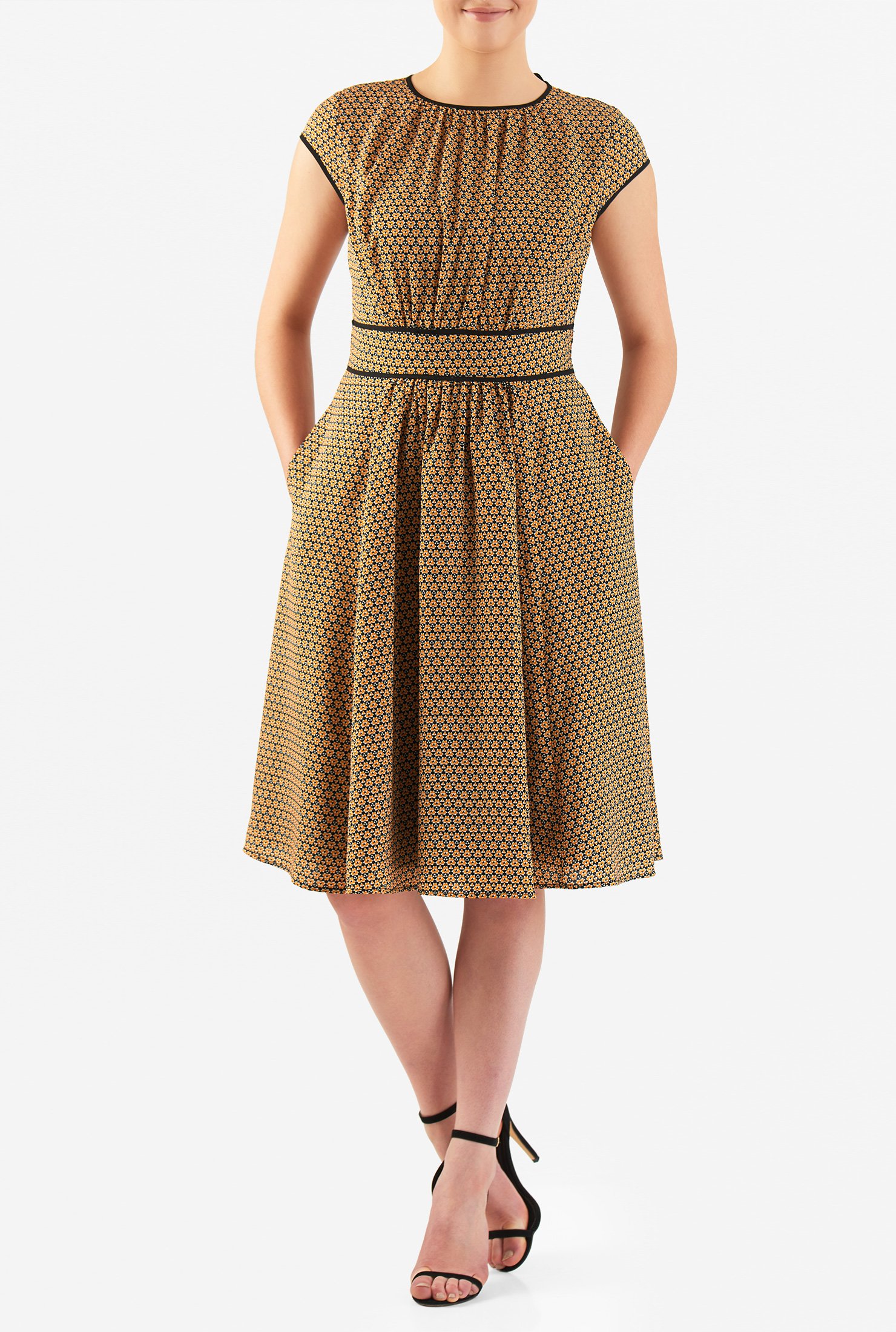 Shop Tipped trim graphic print georgette dress | eShakti
