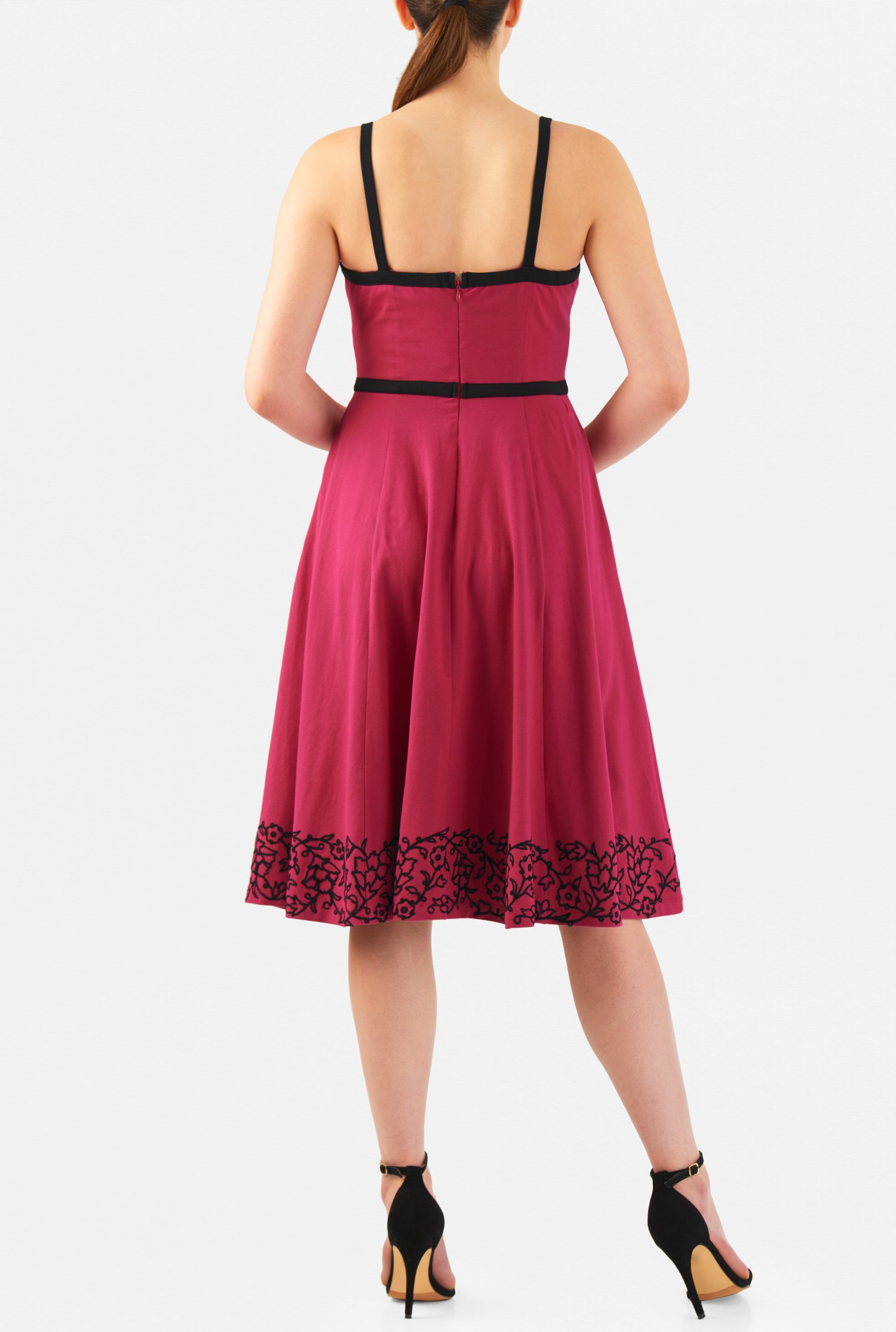 Shop Floral contrast trim corset style cotton knit dress | eShakti