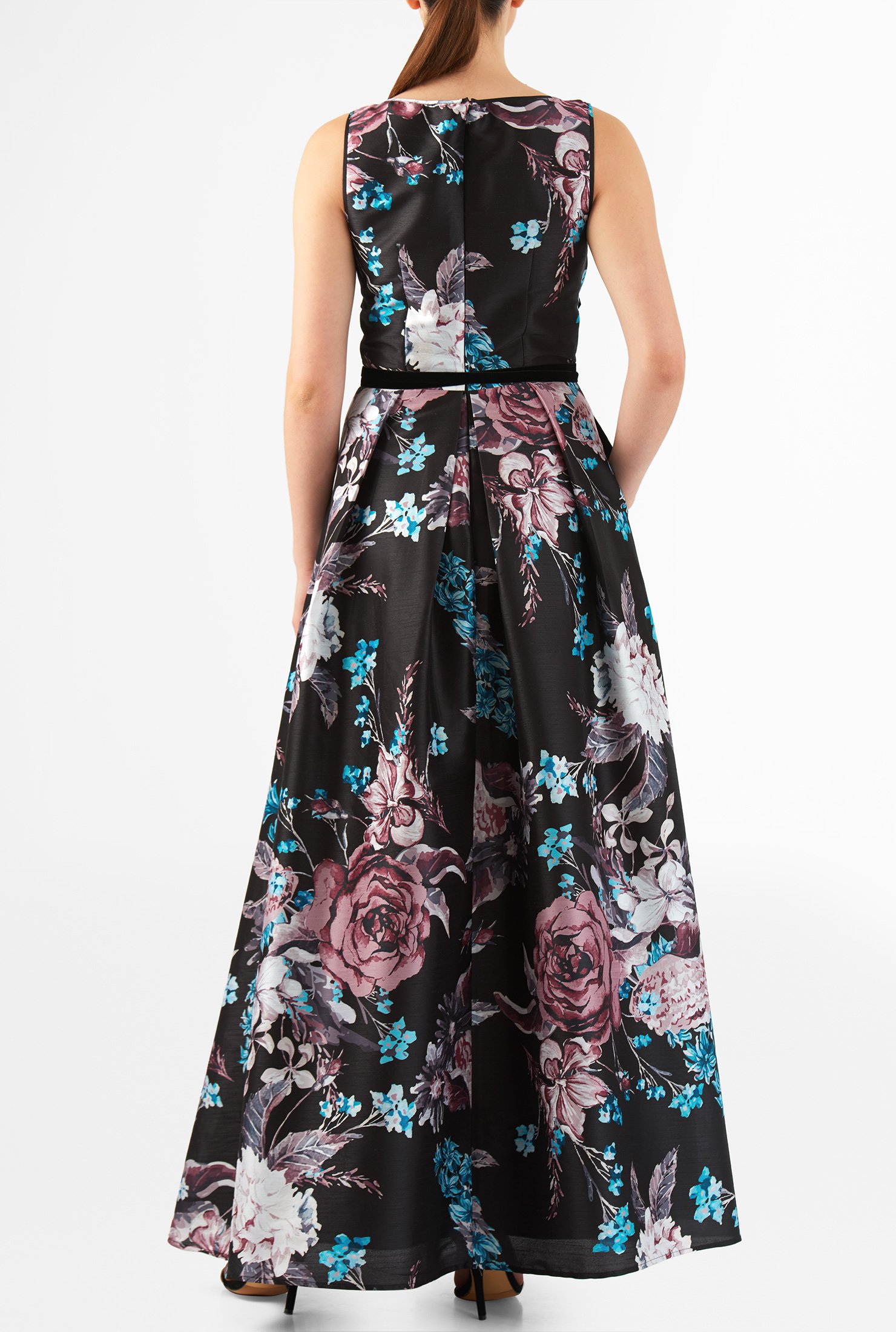 Shop Empire tie waist floral print dupioni maxi dress | eShakti