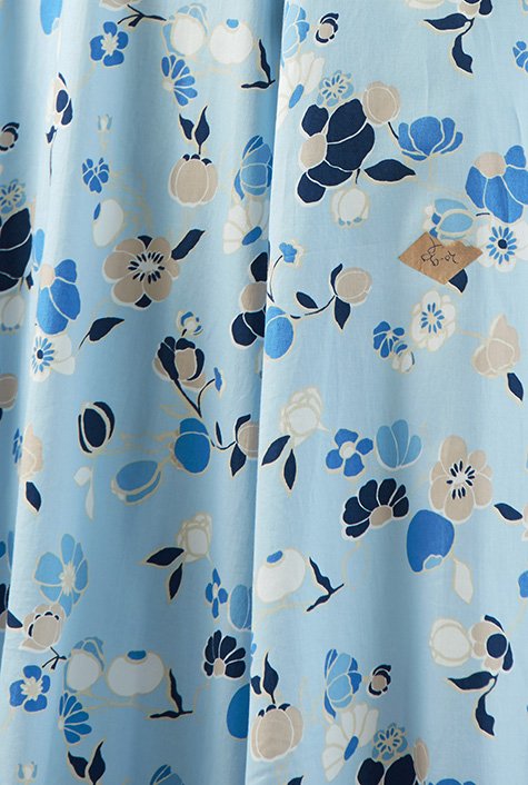 Shop Floral print cotton satin split neck dress | eShakti