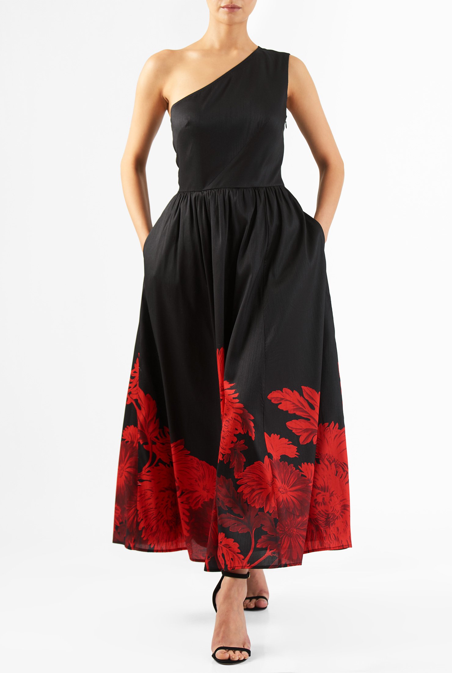 one shoulder floral maxi dress