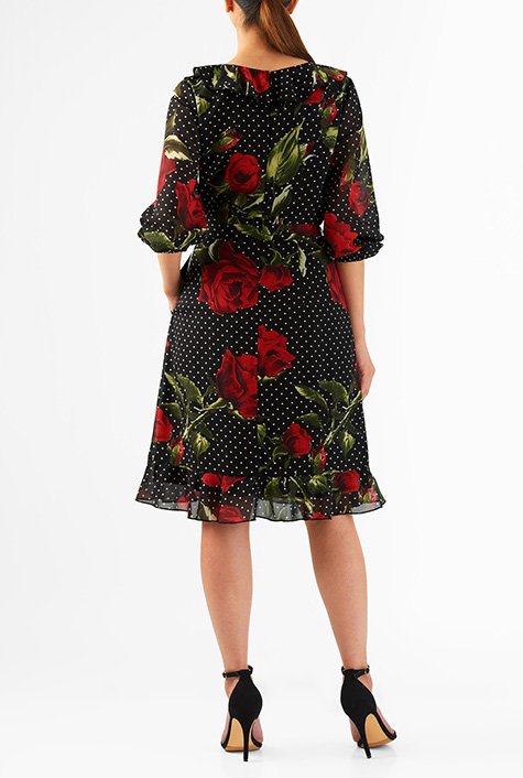 Shop Rose dot print georgette ruffle dress | eShakti