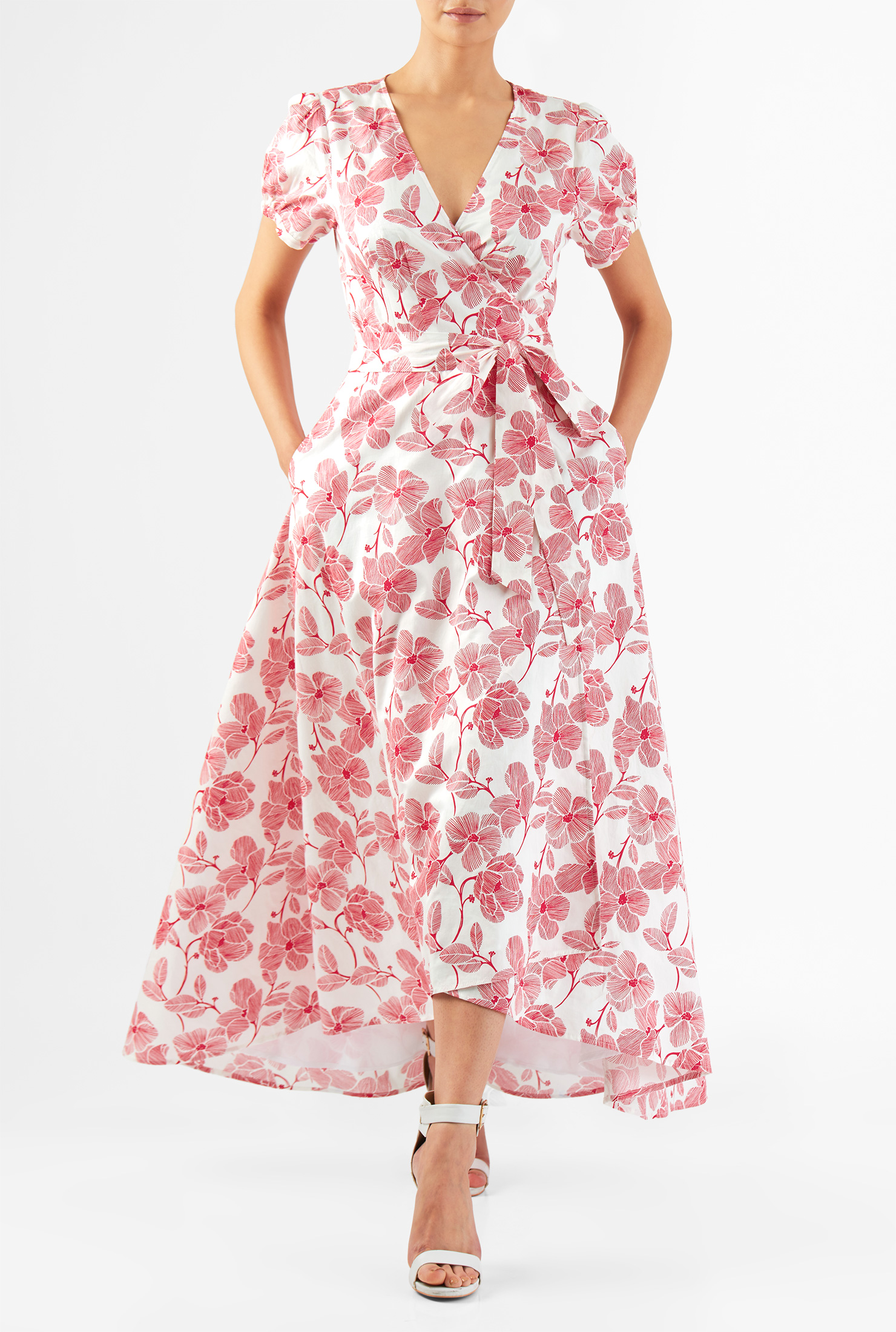 Shop Floral print cotton satin wrap dress eShakti